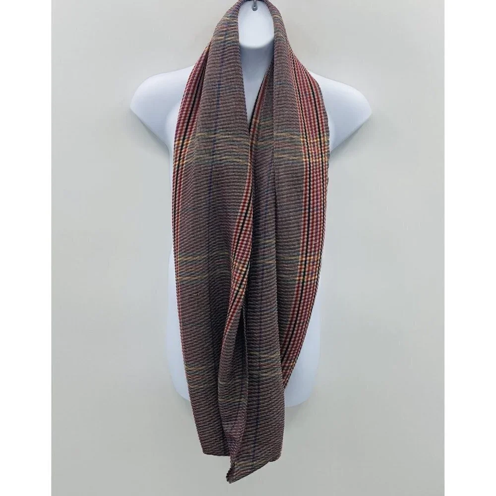 Vince Camuto Womens One Size Crinkle Plaid Print Infinity Scarf‎ Burgundy 1268
